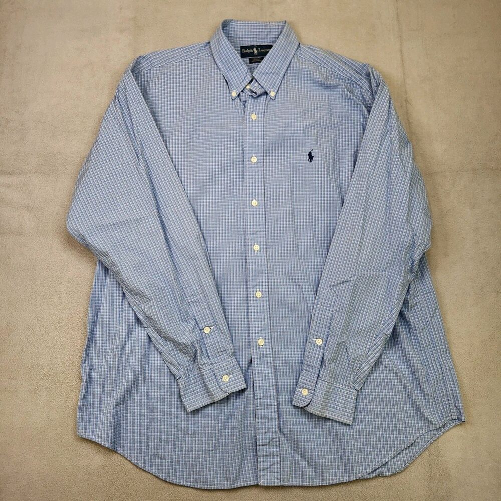 VTG Ralph Lauren Blake Button Down Shirt Men's XL Long Sleeve Blue Check Cotton